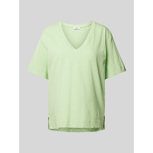 T-shirt w jednolitym kolorze z dekoltem w serek ze sklepu Peek&Cloppenburg  w kategorii Bluzki damskie - zdjęcie 170728946