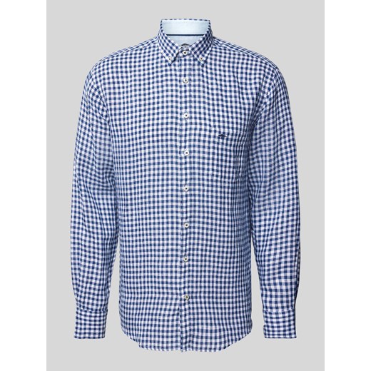 Koszula lniana o kroju slim fit ze wzorem w kratkę vichy ze sklepu Peek&Cloppenburg  w kategorii Koszule męskie - zdjęcie 170729257