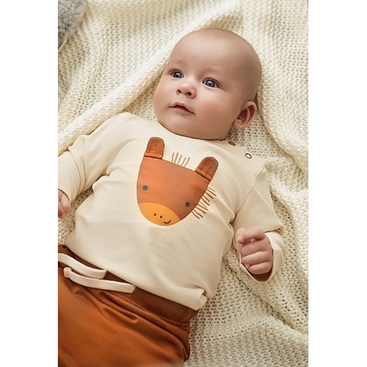 Bawełniana bluzka niemowlęca z długim rękawem - beżowa z konikiem 5.10.15. 80 okazja 5.10.15