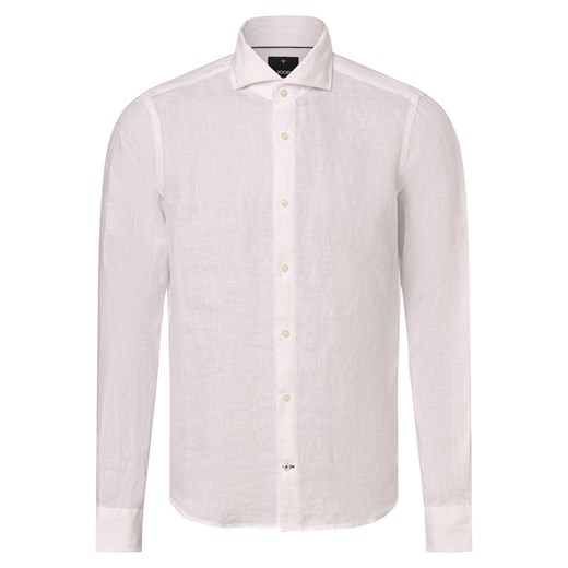 JOOP! Męska koszula lniana - Pai-W Mężczyźni Slim Fit len biały jednolity ze sklepu vangraaf w kategorii Koszule męskie - zdjęcie 170731495