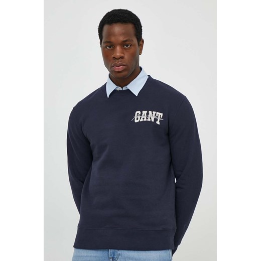 Gant bluza bawełniana męska kolor granatowy z aplikacją ze sklepu ANSWEAR.com w kategorii Bluzy męskie - zdjęcie 170733289