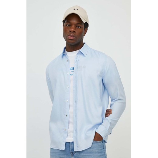 BOSS koszula męska kolor niebieski regular z kołnierzykiem klasycznym 50513378 ze sklepu ANSWEAR.com w kategorii Koszule męskie - zdjęcie 170733349