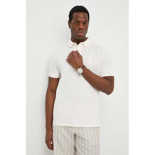 Polo Ralph Lauren polo bawełniane kolor beżowy z aplikacją 710936508 ze sklepu ANSWEAR.com w kategorii T-shirty męskie - zdjęcie 170733858