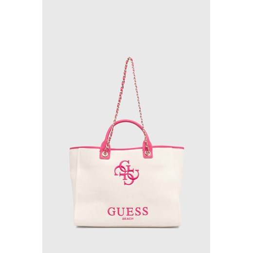 Guess torba plażowa CANVAS kolor beżowy E4GZ16 WFCE0 ze sklepu ANSWEAR.com w kategorii Torby Shopper bag - zdjęcie 170733966