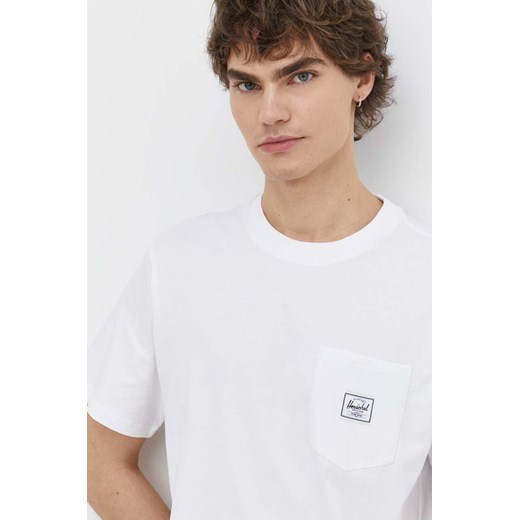 Herschel t-shirt bawełniany męski kolor biały gładki ze sklepu ANSWEAR.com w kategorii T-shirty męskie - zdjęcie 170734067