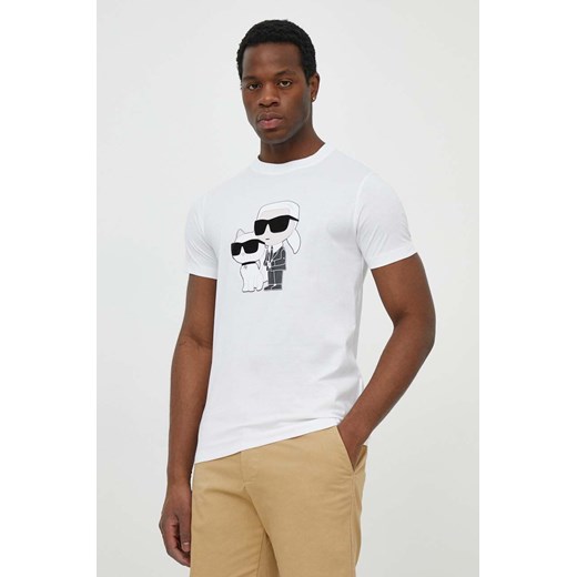 Karl Lagerfeld t-shirt bawełniany męski kolor biały z nadrukiem ze sklepu ANSWEAR.com w kategorii T-shirty męskie - zdjęcie 170734175