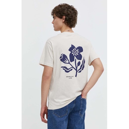 Solid t-shirt bawełniany męski kolor beżowy z nadrukiem ze sklepu ANSWEAR.com w kategorii T-shirty męskie - zdjęcie 170734455
