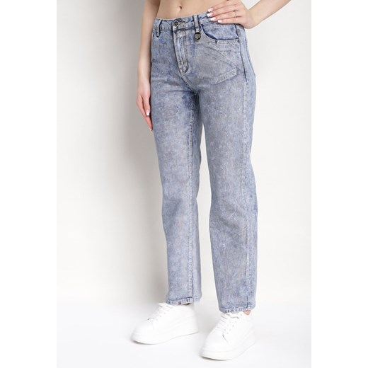 Niebieskie Szerokie Jeansy z Metalicznym Połyskiem Aleapia ze sklepu Born2be Odzież w kategorii Jeansy damskie - zdjęcie 170735867