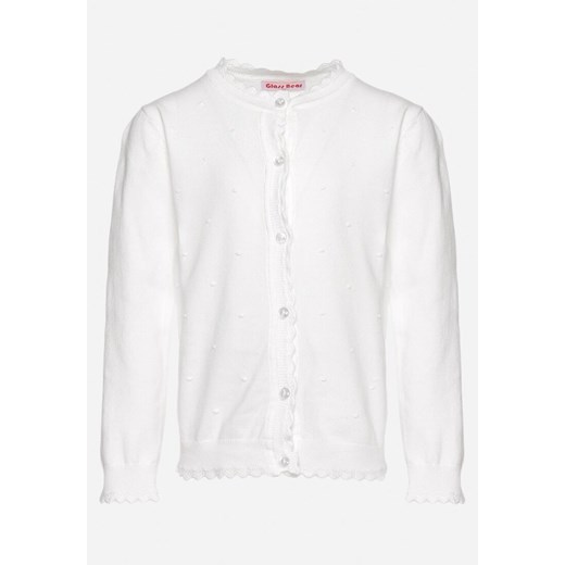 Biały Kardigan Zapinany na Guziki ze Ściągaczami Xerlia ze sklepu Born2be Odzież w kategorii Swetry dziewczęce - zdjęcie 170735949