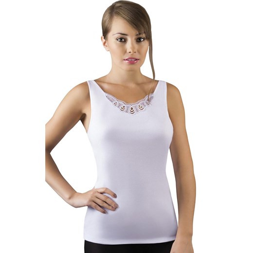 Koszulka na szerszych ramiączkach biała Tela, Kolor biały, Rozmiar S, EMILI ze sklepu Intymna w kategorii Podkoszulki i halki - zdjęcie 170739877