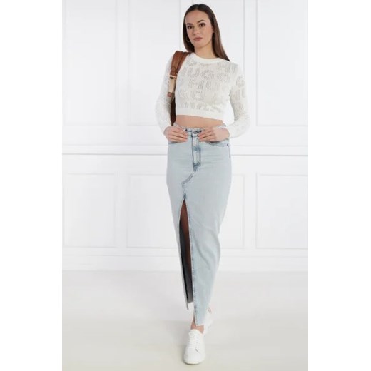 Sweter damski Hugo Boss z okrągłym dekoltem biały