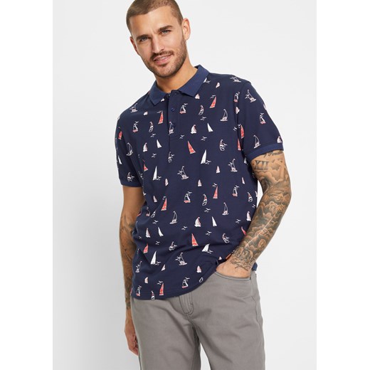 T-shirt męski Bonprix granatowy z bawełny z krótkim rękawem 