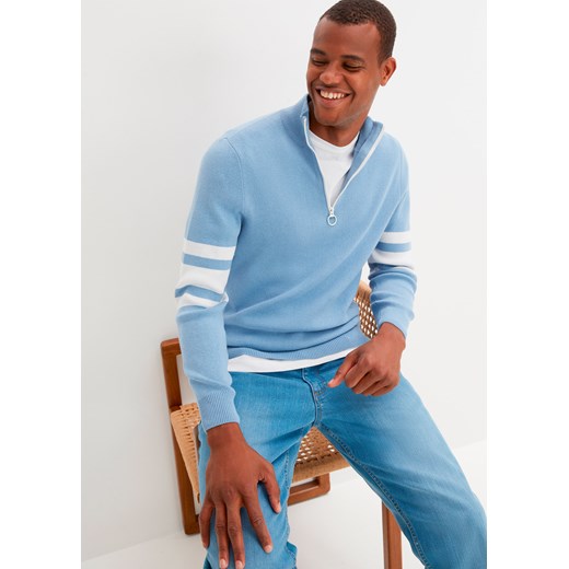 Sweter ze stójką z zamkiem, z bawełny z recyklingu ze sklepu bonprix w kategorii Swetry męskie - zdjęcie 170741857