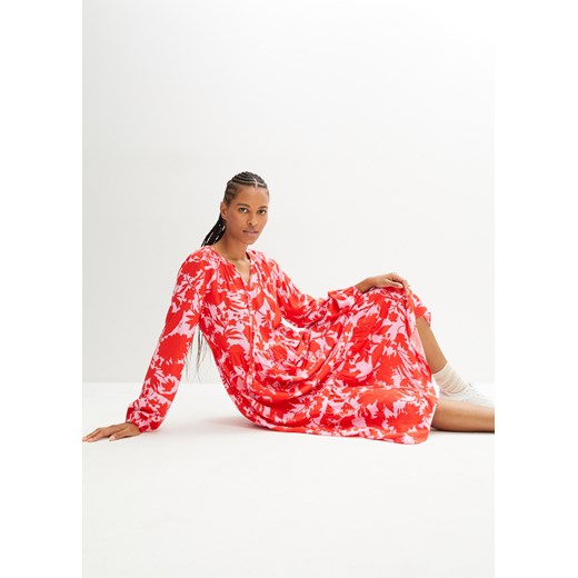 Szeroka sukienka tunikowa midi z tkaniny z wiskozą, długi rękaw ze sklepu bonprix w kategorii Sukienki - zdjęcie 170741946
