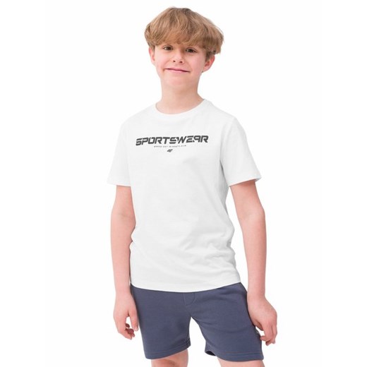 T-shirt chłopięce 4F biały bawełniany z krótkim rękawem 