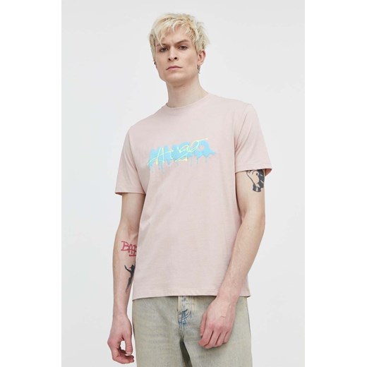 HUGO t-shirt bawełniany męski kolor różowy z nadrukiem 50515282 ze sklepu ANSWEAR.com w kategorii T-shirty męskie - zdjęcie 170745725