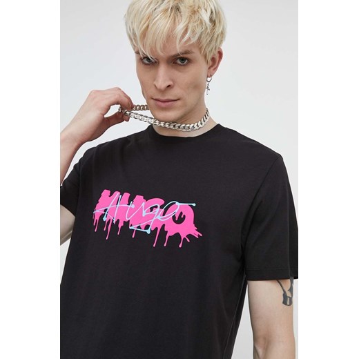 HUGO t-shirt bawełniany męski kolor czarny z nadrukiem 50515282 ze sklepu ANSWEAR.com w kategorii T-shirty męskie - zdjęcie 170745735