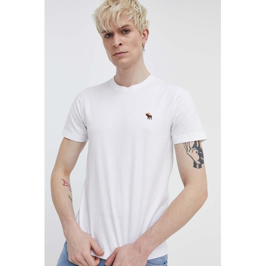 Abercrombie &amp; Fitch t-shirt bawełniany męski kolor biały gładki ze sklepu ANSWEAR.com w kategorii T-shirty męskie - zdjęcie 170745839