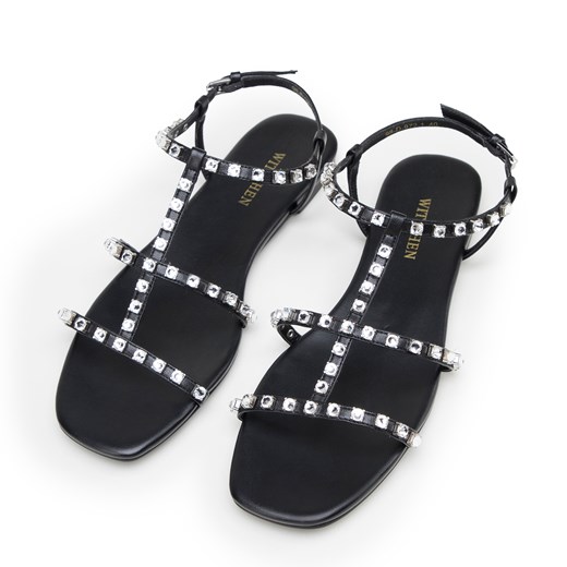 Damskie sandały skórzane z kryształkami czarne ze sklepu WITTCHEN w kategorii Sandały damskie - zdjęcie 170746029