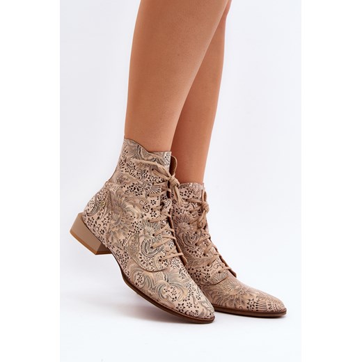Botki Wzorzyste Skóra Naturalna Płaski Obcas Beżowe Maciejka 06391-04 Maciejka 38 ZAZOO