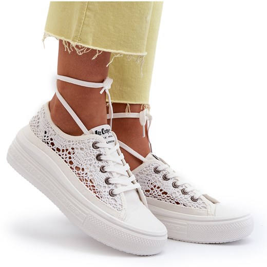 Lee Cooper trampki damskie młodzieżowe białe z tkaniny sznurowane letnie