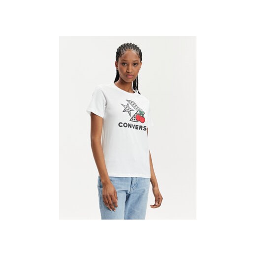 Converse T-Shirt Cherry Star Chevron 10026042-A01 Biały Slim Fit ze sklepu MODIVO w kategorii Bluzki damskie - zdjęcie 170752718