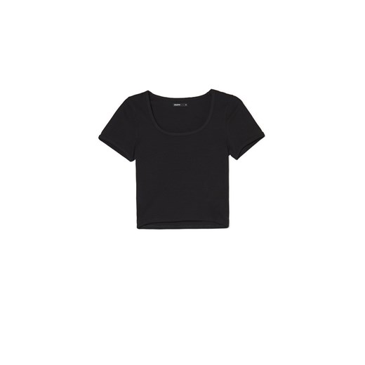 Cropp - Czarna koszulka z dekoltem karo - czarny ze sklepu Cropp w kategorii Bluzki damskie - zdjęcie 170756368