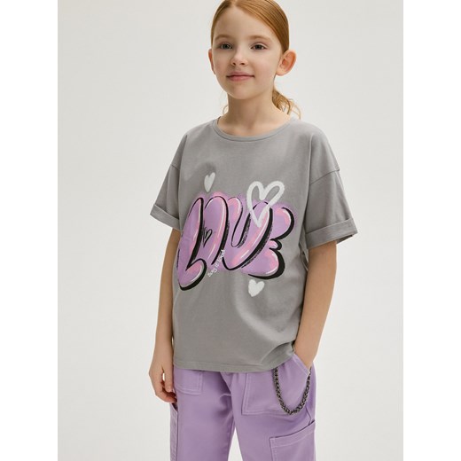 Reserved - T-shirt z nadrukiem - jasnoszary ze sklepu Reserved w kategorii Bluzki dziewczęce - zdjęcie 170756507