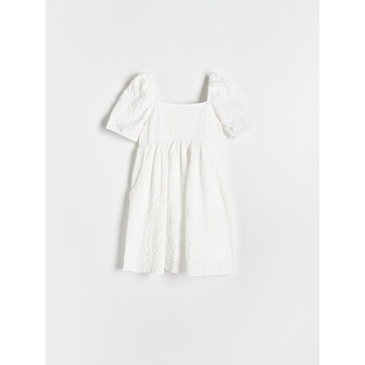 Reserved - Bawełniana sukienka z bufkami - złamana biel ze sklepu Reserved w kategorii Sukienki dziewczęce - zdjęcie 170756655