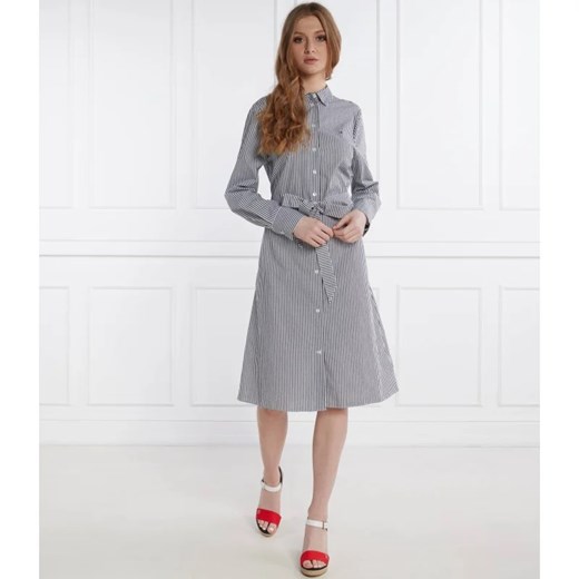 Sukienka Tommy Hilfiger z długimi rękawami casual bawełniana z paskiem z kołnierzykiem 