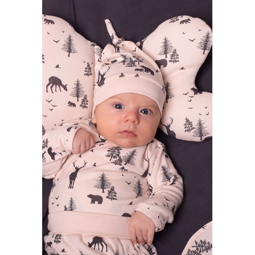 Czapka beżowa bawełniana chłopięca z motywem leśnym ze sklepu 5.10.15 w kategorii Czapki dziecięce - zdjęcie 170772386