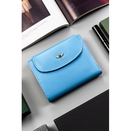 Peterson Mały, skórzany portfel damski na zatrzask- niebieski ze sklepu 5.10.15 w kategorii Portfele damskie - zdjęcie 170772577