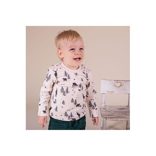 Beżowa bawełniana bluzka chłopięca z motywem leśnym długi rękaw ze sklepu 5.10.15 w kategorii Kaftaniki i bluzki - zdjęcie 170772659