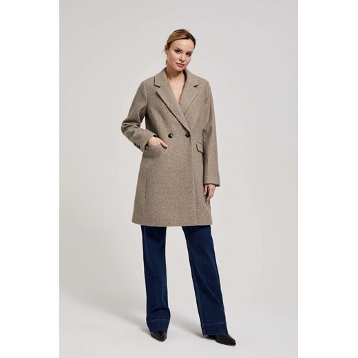 Dwurzędowy płaszcz damski beżowy ze sklepu 5.10.15 w kategorii Płaszcze damskie - zdjęcie 170772686