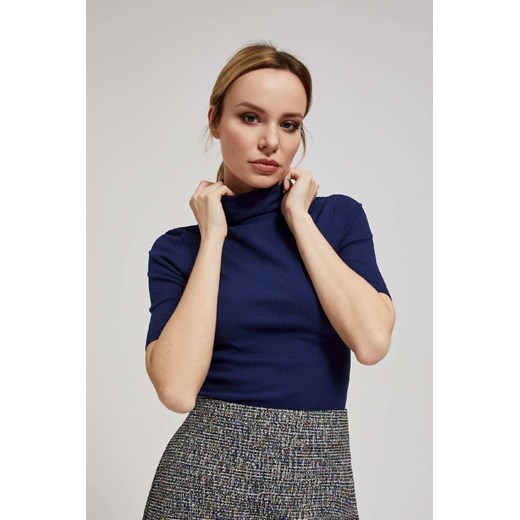 Granatowa bluzka damska prążkowana z krótkim rękawem ze sklepu 5.10.15 w kategorii Bluzki damskie - zdjęcie 170772707