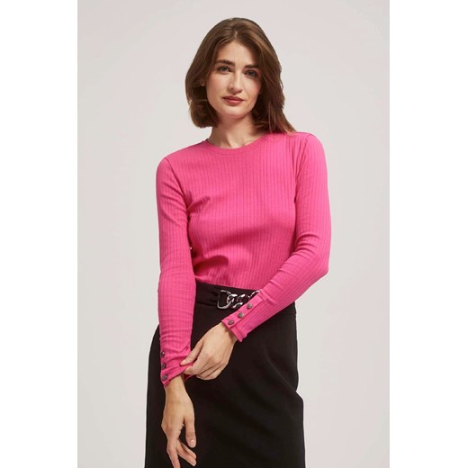 Prążkowana różowa bluzka damska z długim rękawem ze sklepu 5.10.15 w kategorii Bluzki damskie - zdjęcie 170772718