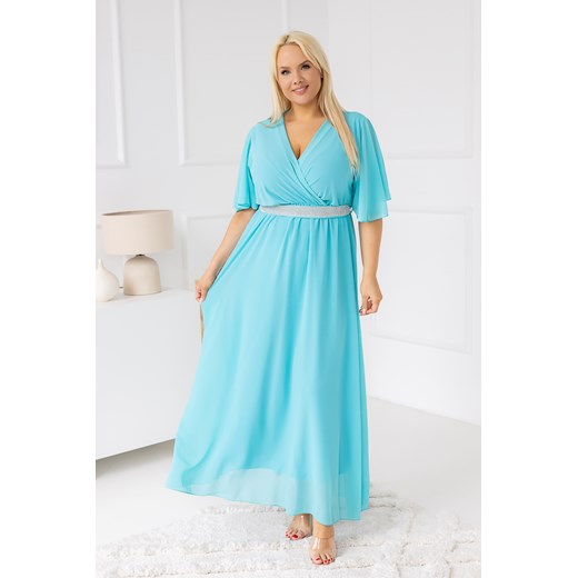 Błękitna Sukienka szyfonowa z paskiem EGELI ze sklepu TONO w kategorii Sukienki - zdjęcie 170773108