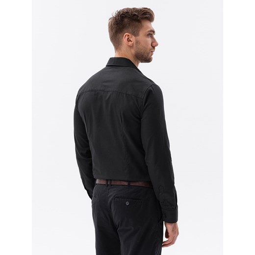 Bawełniana koszula męska z tkaniny w stylu Oxford SLIM FIT - czarna V2 K642 XL okazja ombre