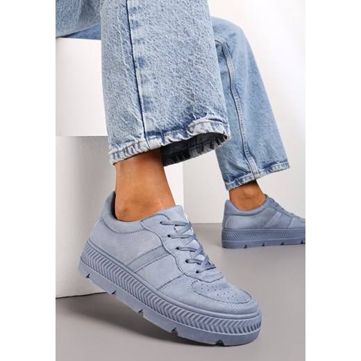 Niebieskie Sneakersy na Grubej Podeszwie z Tłoczeniami Try to Forget ze sklepu born2be.pl w kategorii Buty sportowe damskie - zdjęcie 170776579