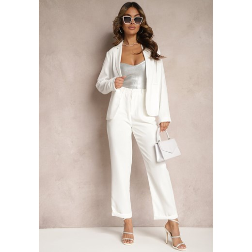 Białe Klasyczne Spodnie High Waist Zapinane na Zamek Błyskawiczny Xalona ze sklepu Renee odzież w kategorii Spodnie damskie - zdjęcie 170777276