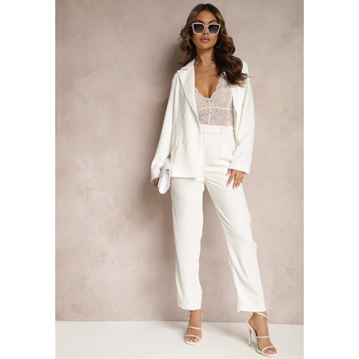 Białe Spodnie High Waist z Gumką w Talii i Prostymi Nogawkami Brenissa ze sklepu Renee odzież w kategorii Spodnie damskie - zdjęcie 170777306