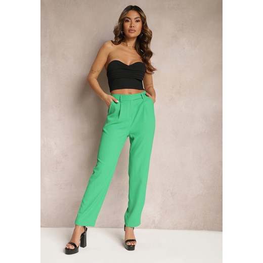 Zielone Spodnie High Waist z Gumką w Talii i Prostymi Nogawkami Brenissa ze sklepu Renee odzież w kategorii Spodnie damskie - zdjęcie 170777316