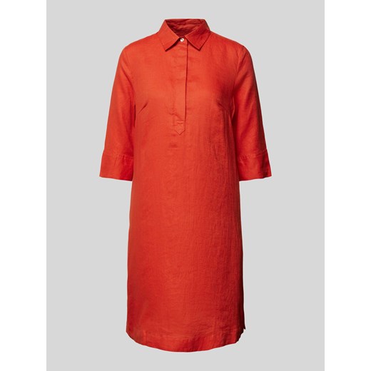 Sukienka koszulowa o długości do kolan z lnu w jednolitym kolorze ze sklepu Peek&Cloppenburg  w kategorii Sukienki - zdjęcie 170778545