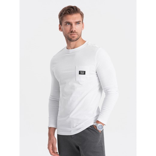 Longsleeve męski bez nadruku L156 - biały V5 ze sklepu Edoti w kategorii T-shirty męskie - zdjęcie 170779656