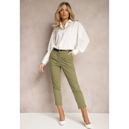 Zielone Spodnie z Regularnym Stanem z Gumką i Wsuwanymi Kieszeniami Silwena ze sklepu Renee odzież w kategorii Spodnie damskie - zdjęcie 170788378