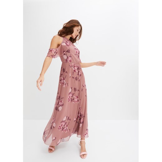 Długa sukienka z siatkowego materiału z nadrukiem ze sklepu bonprix w kategorii Sukienki - zdjęcie 170793919