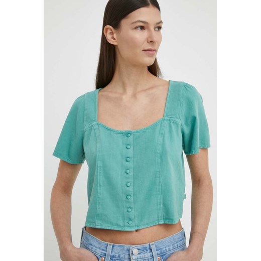 Levi&apos;s bluzka jeansowa damska kolor zielony gładka ze sklepu ANSWEAR.com w kategorii Bluzki damskie - zdjęcie 170794086