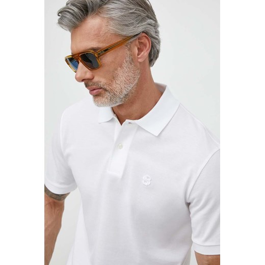 BOSS polo bawełniane kolor biały gładki 50512112 ze sklepu ANSWEAR.com w kategorii T-shirty męskie - zdjęcie 170794249
