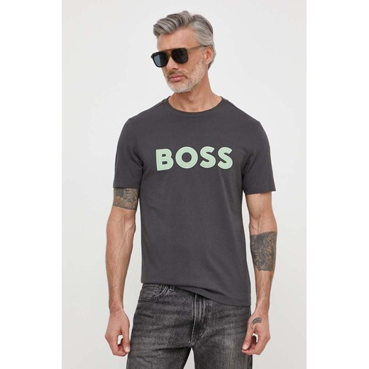 Boss Green t-shirt bawełniany męski kolor szary z nadrukiem 50512866 ze sklepu ANSWEAR.com w kategorii T-shirty męskie - zdjęcie 170794435