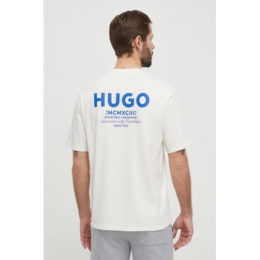 Hugo Blue t-shirt bawełniany męski kolor beżowy z nadrukiem 50509776 ze sklepu ANSWEAR.com w kategorii T-shirty męskie - zdjęcie 170794439